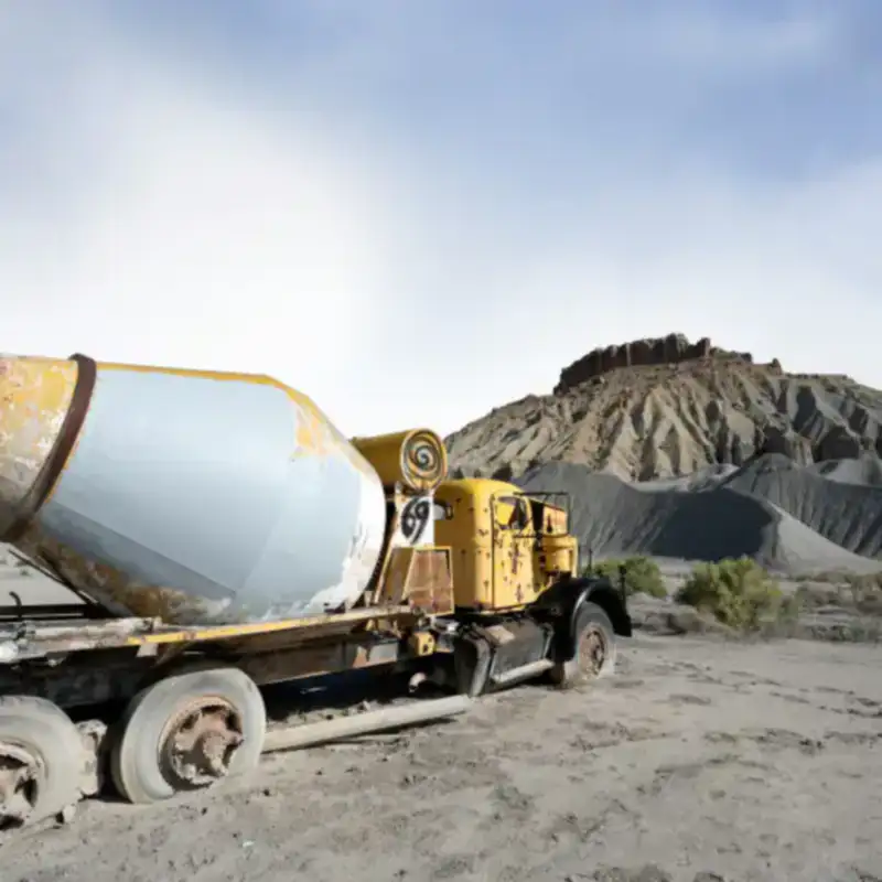 Truck mixer discharging ready mix concrete at a construction site